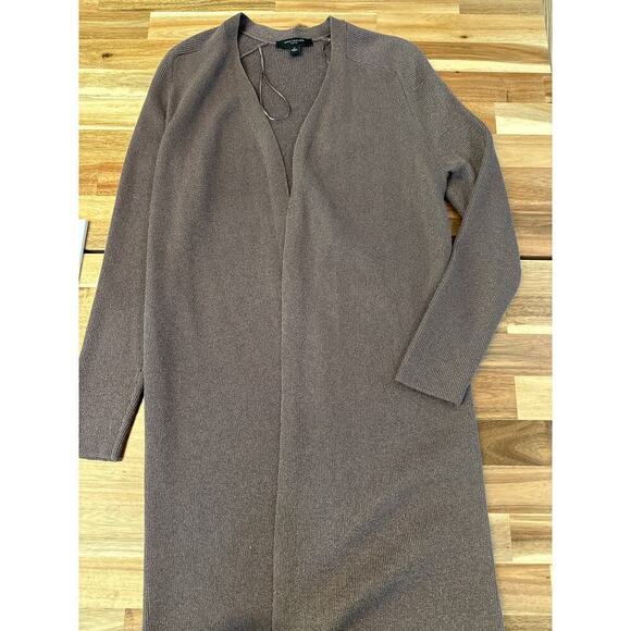 Ann Taylor Petite Cardigan Long Style Brown with Metallic Sparkle Size Small - Picture 2 of 6